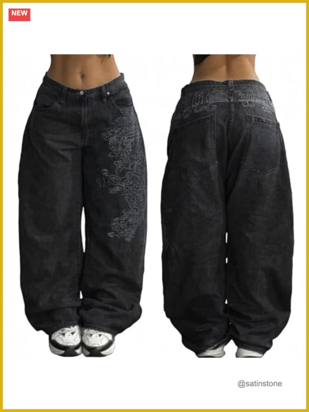 Womens Baggy Wide Leg Mid Rise Jeans Cotton Blend Streetwear Denim Pants